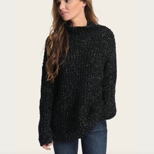 Frye Rollneck Sweater Jet Black Marled Wool Blend Oversized Turtleneck Size XS